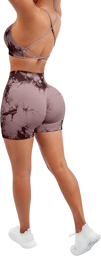 SUUKSESS Women Seamless Workout Sets Strappy Sports Bra High Waist Booty Shorts Outfits