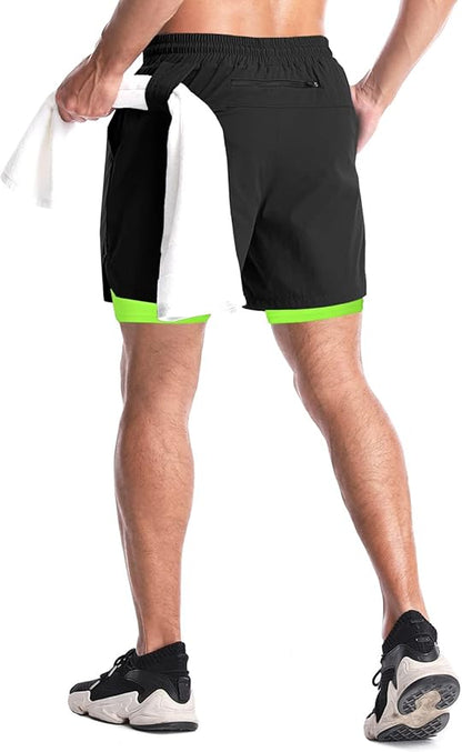 Aolesy Men's 2 in 1 Running Shorts 5" Workout Gym Athletic Shorts for Men Quick Dry Lightweight Training Shorts with Pockets