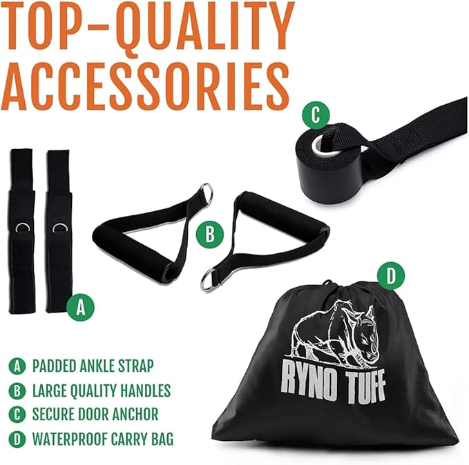 12 Pc Resistance Bands Set - 5 Workout Bands, Cushioned Ankle Straps, Padded Handles, Door Anchor & Waterproof Gym Bag - Home Exercise, Strength Training, Physical Therapy, Yoga Fitness Gear