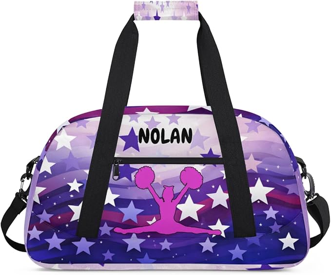 Personalized Cheerleading Bag for Girls Teens, Custom Sports Gym Bag Name Ranked Overnight Duffel Bag for Practice Gymnastics Ballet Bag, Purple Stars Cheer Girls