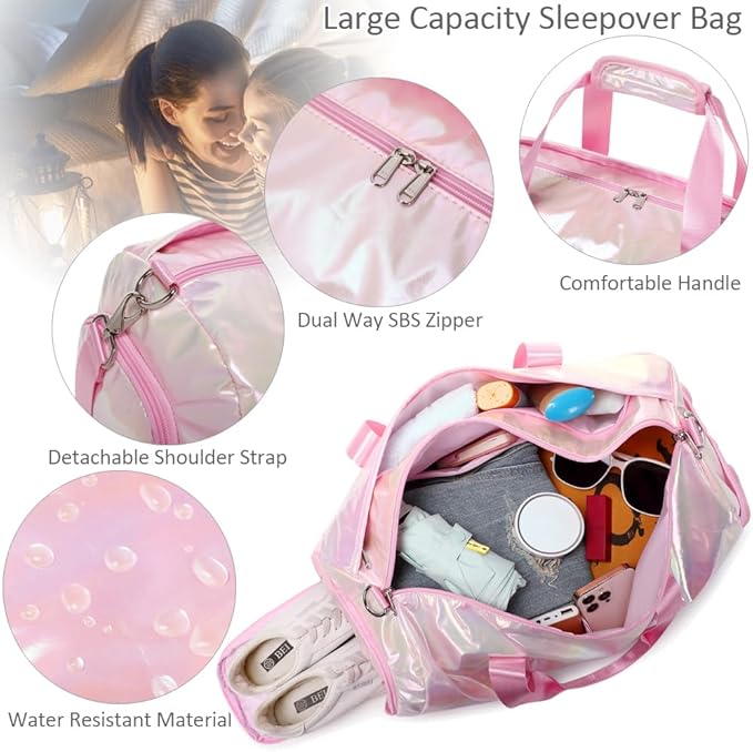 Dance Bag for Girls Sports Gym Duffle Bag with Shoes Compartment Wet Pocket Water Resistant Weekender Carry On Travel Bags for Teen Girls