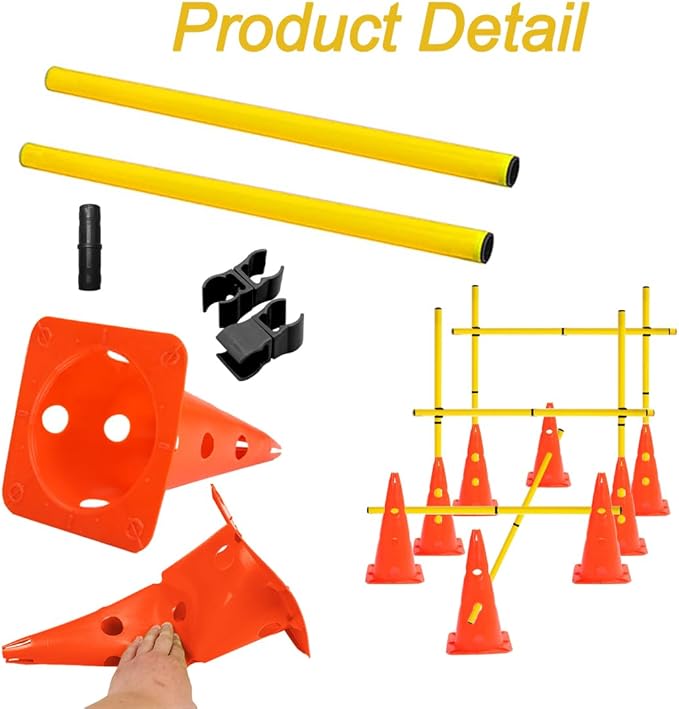 Agility Poles and Hurdles Set Detachable Speed Training Poles Set 8 Training Cones and 12 Agility Poles