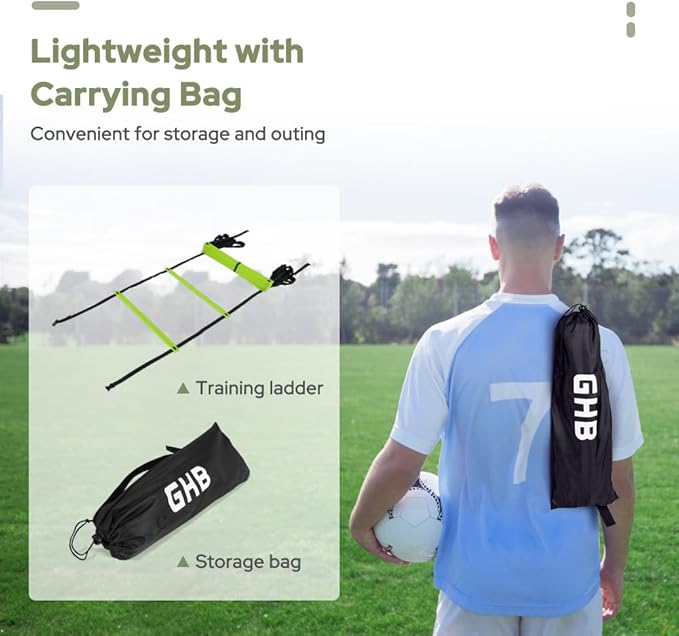 GHB Pro Agility Ladder 2 Pack Agility Training Ladder Speed 12 Rung 20ft with Carrying Bag (Green and Blue)