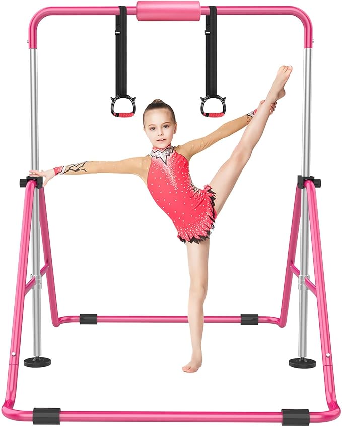 Gymnastic Bars for Kids with Adjustable Height, Folding Gymnastic Training Kip Bar, Expandable Horizontal Bar for Home