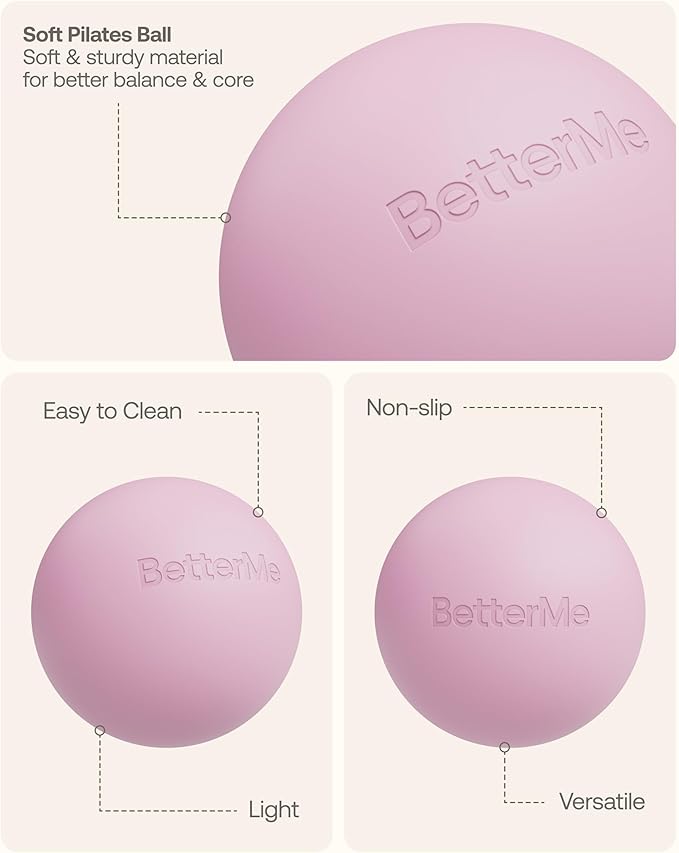 BetterMe Soft Pilates Ball – 8 Inch Mini Exercise Ball for Pilates, Yoga & Core Training – Small Stability Ball for Women – Portable Workout Tool