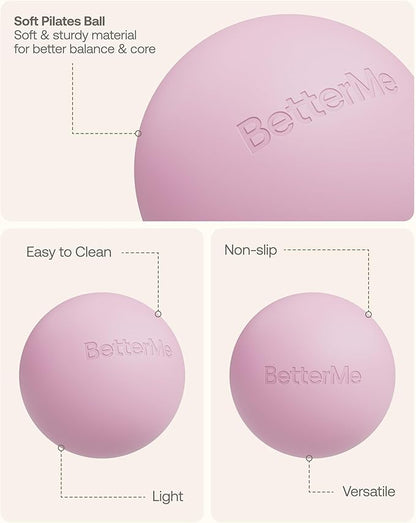 BetterMe Soft Pilates Ball – 8 Inch Mini Exercise Ball for Pilates, Yoga & Core Training – Small Stability Ball for Women – Portable Workout Tool