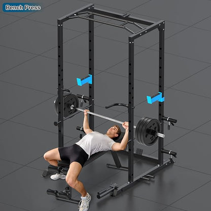 Power Cage, Multi-Functional Power Rack with J-Hooks, Dip Handles, Landmine Attachment and Optional Cable Pulley System for Home Gym