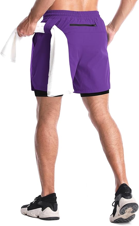 Aolesy Men's 2 in 1 Running Shorts 5" Workout Gym Athletic Shorts for Men Quick Dry Lightweight Training Shorts with Pockets