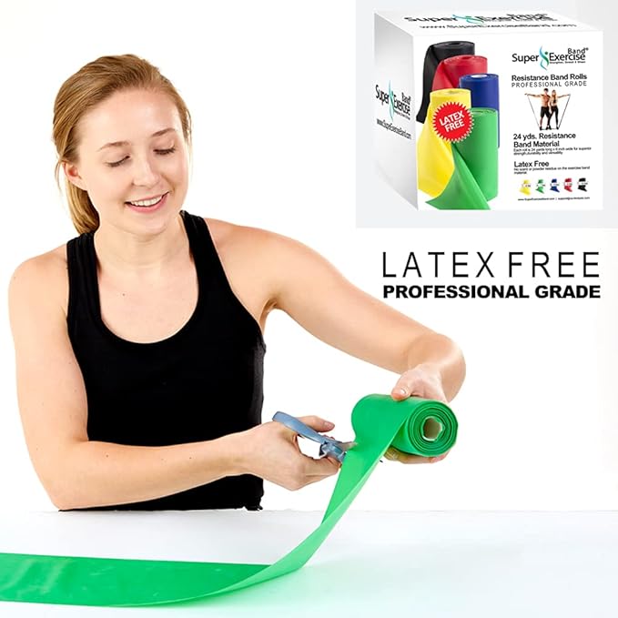 Resistance Band for Working Out | Super Exercise Bands 8,16,24 Yard Bulk Rolls |10 Strengths in Light Medium and Heavy Resistance Bands | Latex Free Workout Bands Including App and e-Book