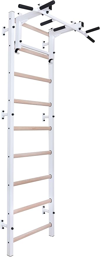 Wooden Swedish Ladder Wall Stall Bar - Indoor Chin Up Bar Workout Equipment for Home Exercise, Physical Therapy, Gymnastics, Fitness