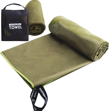 Microfiber Travel Towel 16x32" Quick Drying Camping Towel, Super Absorbent Gym Towel, Lightweight Travel Towels, Compact Beach Towels for Sports, Trip, Beach, Yoga, Hiking, Bathroom, Pool (Army Green)