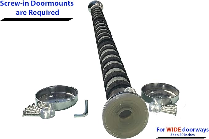 Maximiza Plus Pull Up Bar V2 – Wide Doorway Pullup Bar/Chinup Bar with 3 Sets of Screw-in Door-Mounts – Only for Doors Wider Than 36 Inches (Adjustable Width 36 to 50 Inches)
