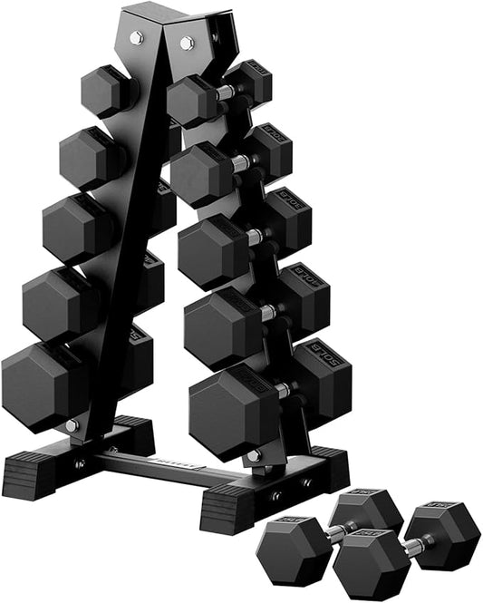 RitFit 250LB/300LB/350LB/550LB/650LB Rubber Hex Dumbbell Sets with Weights Rack, Multiple Color Choices Available, Great Gym Equipment for Home, Strength Training, Workouts