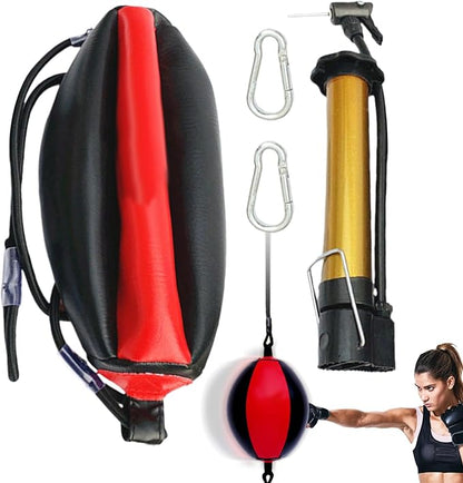 Reflex Boxing Ball, Punching Bag Set, Double End Feature Training Equipment, Pu Leather Ball with Carabiners and Headband, Speed and Reaction Hand Eye Exercise, Home Gym Use for Boxing 12x12 Inches