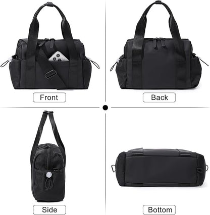Small Gym Bag for Women, Mini Crossbody Gym Duffle Bag with Wet Compartment, Carry on Gym Tote Bag for Workout Dance Sport Travel (Mini-Black)