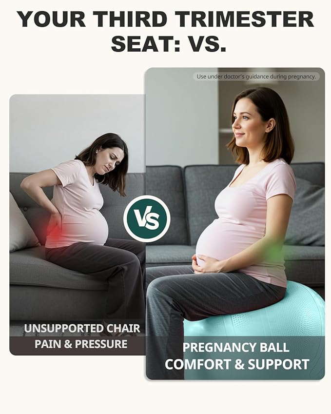 Trideer Pregnancy Birthing Ball, 1.7mm Extra Thick Yoga Ball for Maternity, Labor, Physio, Recovery, Illustrated Exercise Guide & Baby Memory Book Included, 1000LB Anti-Burst & Non-Slip Stability Ball