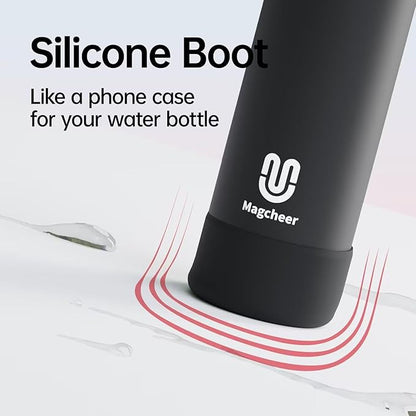 Insulated Magnetic Water Bottle - Reusable Stainless Steel Bottle with MagSafe Compatible Phone Holder - Keeps Cold for 24 Hours - Perfect for Gym, Sports, and Travel - Black 24oz