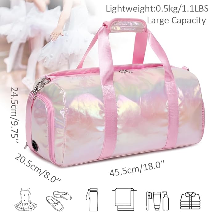 Dance Bag for Girls Sports Gym Duffle Bag with Shoes Compartment Wet Pocket Water Resistant Weekender Carry On Travel Bags for Teen Girls