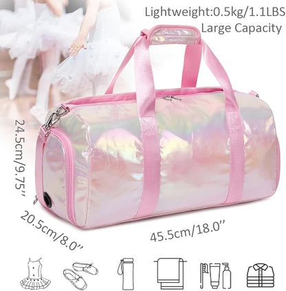 Dance Bag for Girls Sports Gym Duffle Bag with Shoes Compartment Wet Pocket Water Resistant Weekender Carry On Travel Bags for Teen Girls