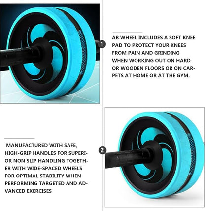 Mute Ab Roller with Non-slip Handles Knee Pad and Jump Rope for Women Core Strength Trainer for Home Gym Portable Fitness Wheel for Beginners and Advanced Users Blue and Black