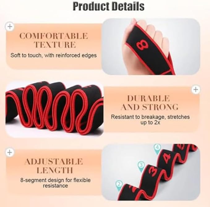 Fitness Resistance Band for Stretching and Yoga, Multifunction Elastic Exercise Bands, 8 Loops Elastic Exercise Bands Fitness Equipment for Full Body Stretching Shaping and Training