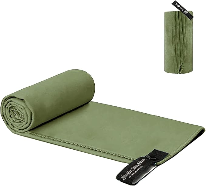 Quick Dry Camping Towel，Microfiber Travel Towel Super Absorbent Fast Drying Towel，Ultra Compact Soft Lightweight for Backpacking Camping Beach Hiking Gym Yoga Swimming,15.8"x31.5",Army Green