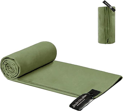 Quick Dry Camping Towel，Microfiber Travel Towel Super Absorbent Fast Drying Towel，Ultra Compact Soft Lightweight for Backpacking Camping Beach Hiking Gym Yoga Swimming,15.8"x31.5",Army Green