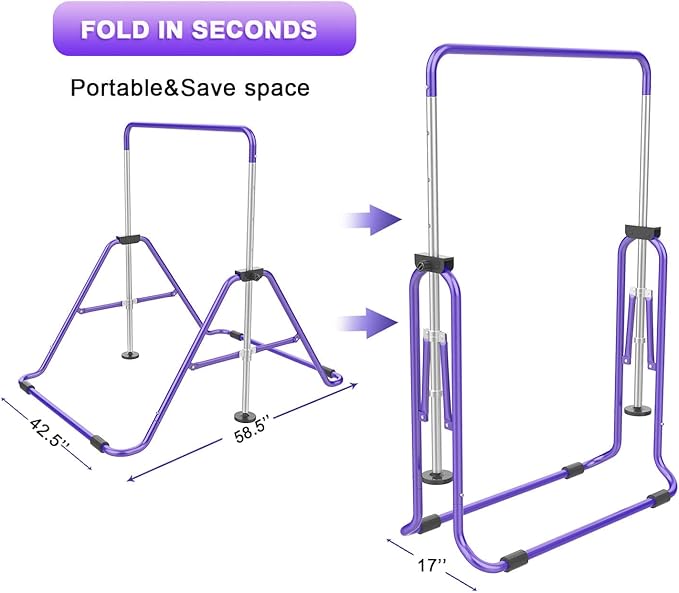 Gymnastic Bars for Kids with Adjustable Height, Folding Gymnastic Training Kip Bar, Expandable Horizontal Bar for Home