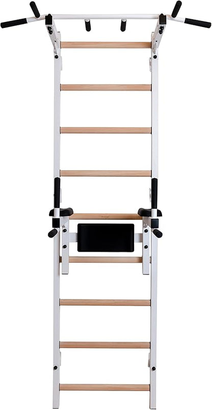 Wooden Swedish Ladder Wall Stall Bar - Indoor Chin Up Bar Workout Equipment for Home Exercise, Physical Therapy, Gymnastics, Fitness