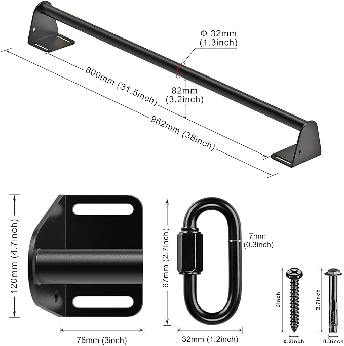 SELEWARE Fully Welded Heavy Duty Pull Up Bar Wall Mount Chin Up Bar for Doorway, Beam & Joist | Mounted Pull Up Bar with Resistance Band Hooks, Supports 440 lb Capacity