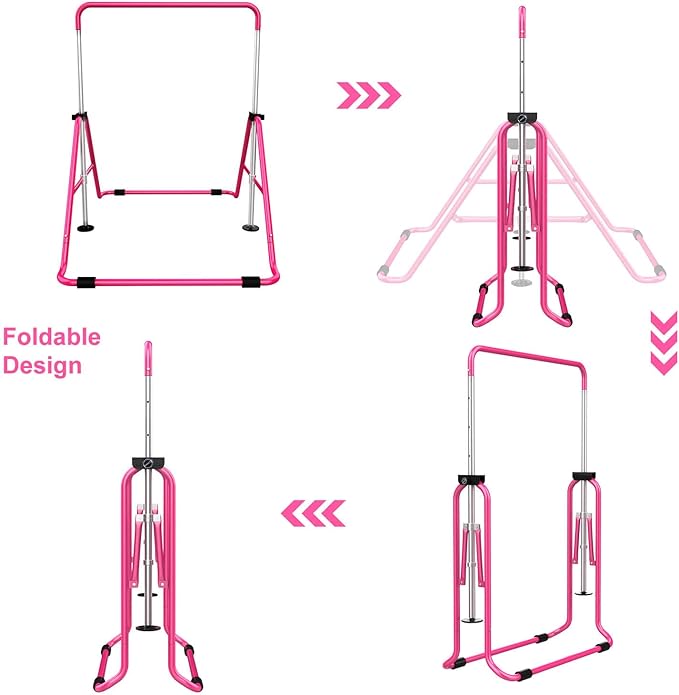 Tepemccu Expandable Gymnastics Bars, Adjustable Height Gymnastic Horizontal Bars, Children Folding Training Bar for Kids