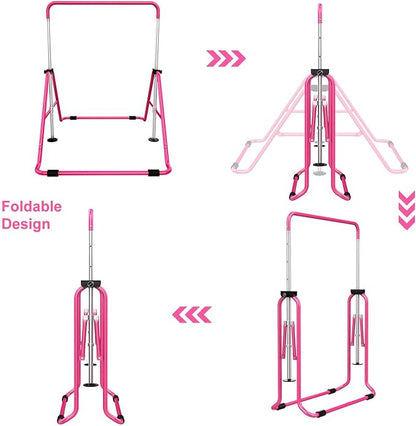 Tepemccu Expandable Gymnastics Bars, Adjustable Height Gymnastic Horizontal Bars, Children Folding Training Bar for Kids