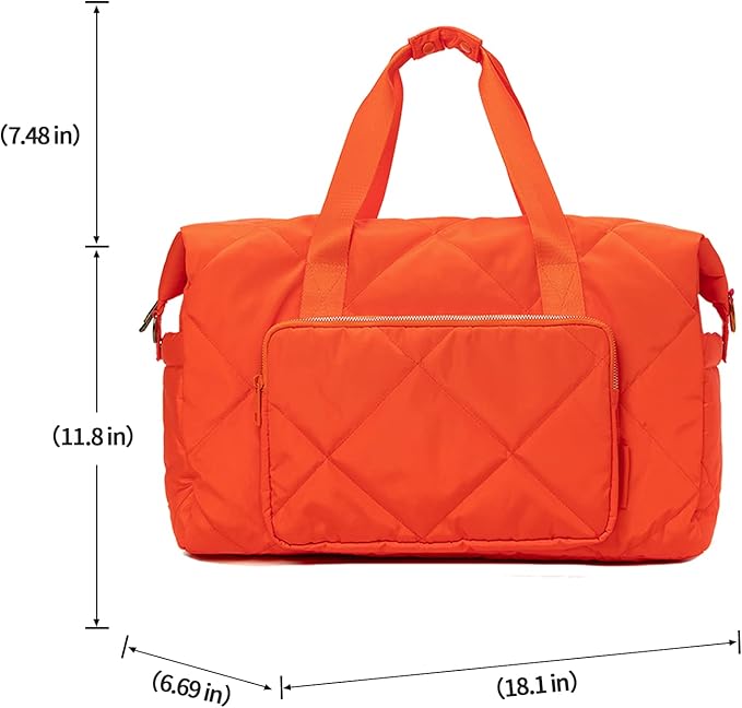Orange Gym Bag for Women, 18 Inch Lightweight Puffy Carry On Duffel Bag for Travel Sports Yoga, Water Resistant