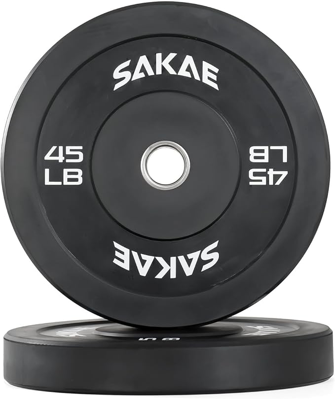 SAKAE Olympic Rubber Bumper Plates, 2-Inch Weight Plate Set with Steel Hub, Ideal for Weightlifting, CrossFit, Strength Training & Home Gym Workout, Available in Single, Pair & Sets, Multiple Sizes