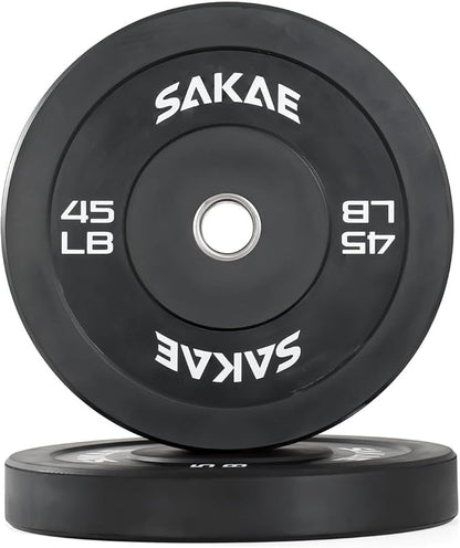 SAKAE Olympic Rubber Bumper Plates, 2-Inch Weight Plate Set with Steel Hub, Ideal for Weightlifting, CrossFit, Strength Training & Home Gym Workout, Available in Single, Pair & Sets, Multiple Sizes