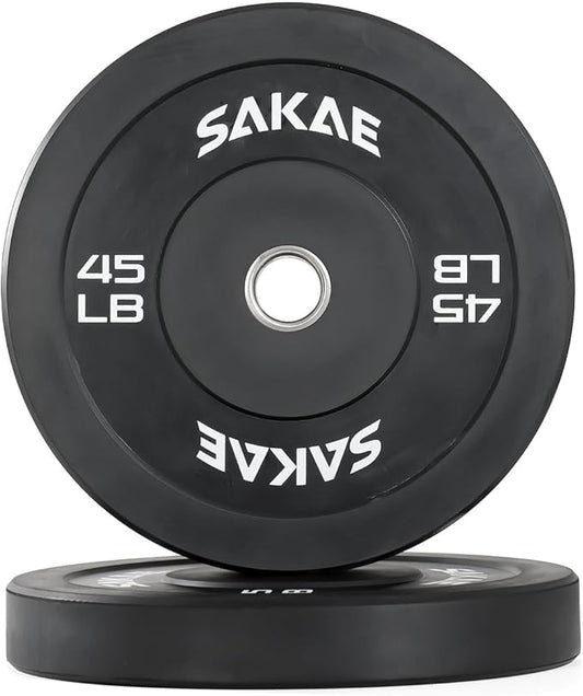 SAKAE Olympic Rubber Bumper Plates, 2-Inch Weight Plate Set with Steel Hub, Ideal for Weightlifting, CrossFit, Strength Training & Home Gym Workout, Available in Single, Pair & Sets, Multiple Sizes