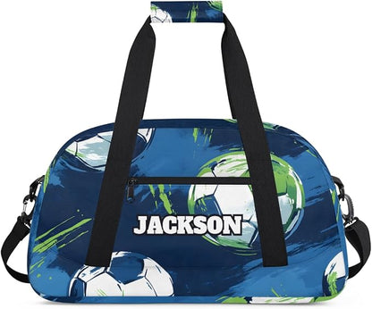 Custom Boys Soccer Gym Duffel Bags for Kids with Personalized Name Sport Training Travel Bags for Overnight Weekender