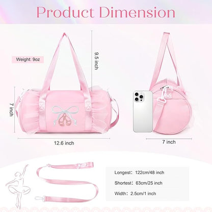 Dance Bag for girls, KUIRAN 8L Dance Duffel Bag with Separate Shoe Compartment Lightweight Water-resistant Sport Bag for Dance, Ballet, Gym, Travel - Pink