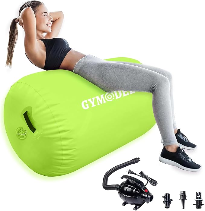 Air Roller Gymnastics Barrel Inflatable Tumbling Roller Air Mat, Air Barrel Gymnastics Tumble Track Mat with Pump for Backhandspring/Training Cheerleading/Yoga/Home and Outdoor Use