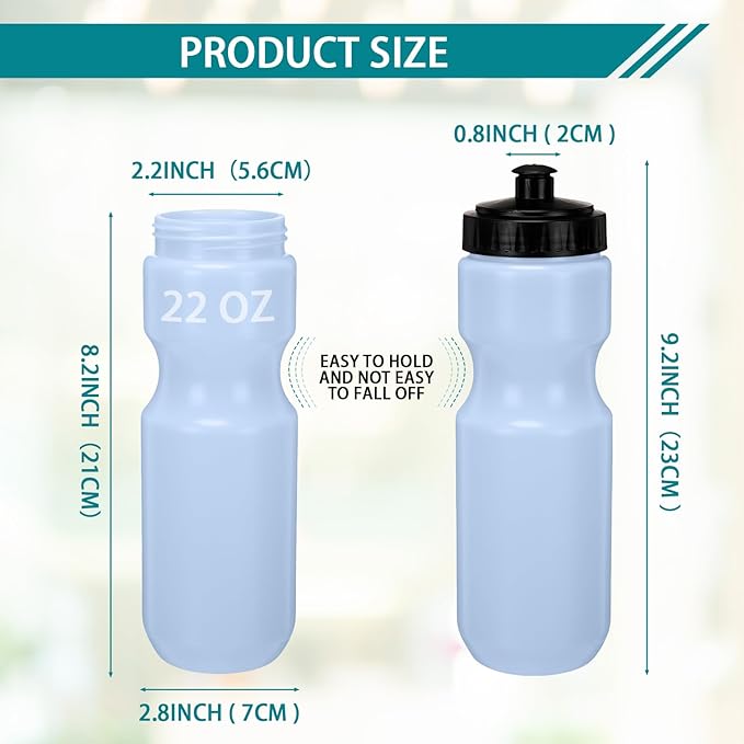 Nitial 24 Pcs Sports Water Bottles Bulk 22 oz Squeeze Reusable Sports Water Bottles Blank Plastic Water Bottles with Pull Top Cap for Adults Sports Fitness Bike, Dishwasher Safe