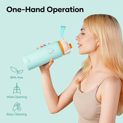 BUZIO Stainless Steel Insulated Water Bottle, 32oz Reusable Travel with Chug Locking Lid & Carry Loop, BPA-Free, Wide Mouth, Best Gift for Man Woman, Keep Cold 48H, Mint Green