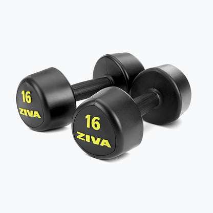 ZIVA RPU Tribell Dumbbell Pair – Premium Urethane-Coated Hand Weights with Ergonomic textured Grip & Steel Core – 2–20 lb Sets in Multiple Colors for Strength Training