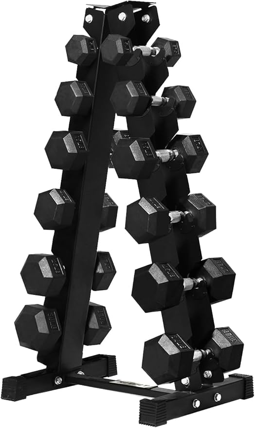 RitFit Rubber Coated Hex Dumbbell Set with Rack, 5-780LB for Home Gym Strength Training, Anti-Slip Knurled Handle, Hexagon Anti-Roll, Heavy-Duty Storage Rack