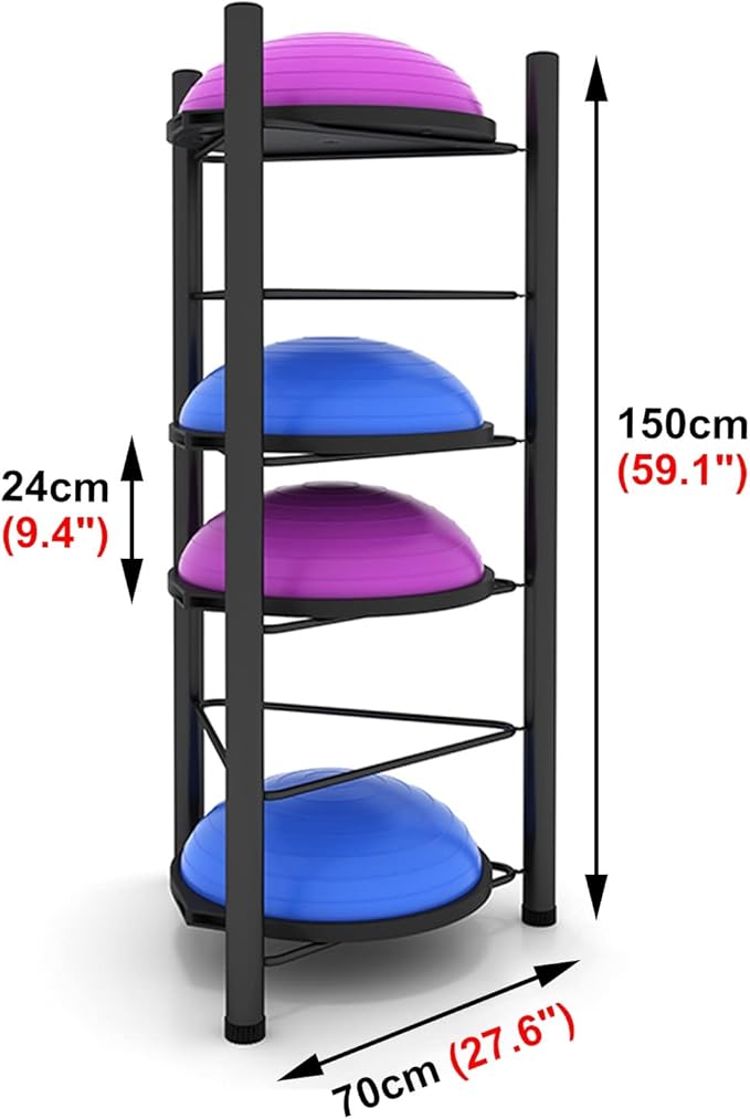 Ball Storage Organizer Rack Yoga Mat Holder Heavy Duty Half Yoga Ball Stand Racks, Metal Exercise Half Balls/Half Ball Balance Trainer Stands, Ideal for Gyms, Small Studio, Fitness Class