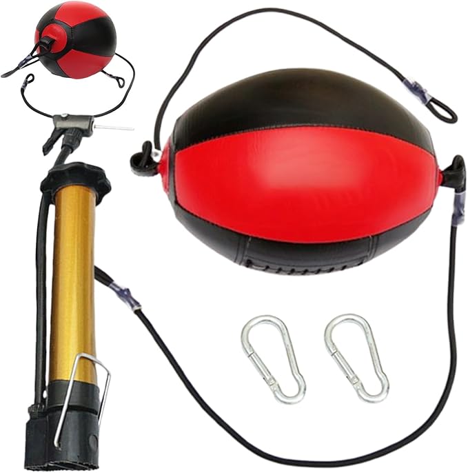 Reflex Boxing Ball, Punching Bag Set, Double End Feature Training Equipment, Pu Leather Ball with Carabiners and Headband, Speed and Reaction Hand Eye Exercise, Home Gym Use for Boxing 12x12 Inches