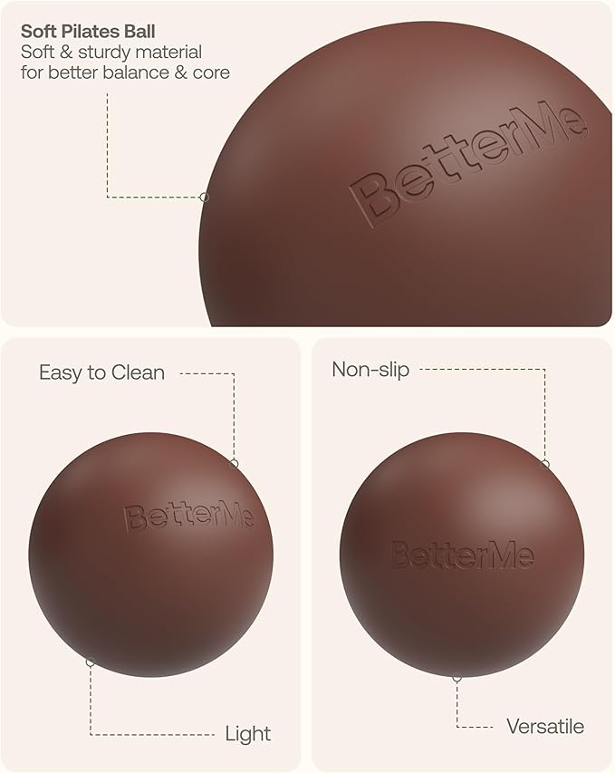 BetterMe Soft Pilates Ball – 8 Inch Mini Exercise Ball for Pilates, Yoga & Core Training – Small Stability Ball for Women – Portable Workout Tool