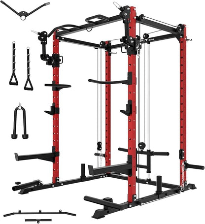 Eonfit E2 Power Cage，1500LB Squat Rack with Cable Crossover System.Multi-Function Power Rack for Home Gum.All-in-One Squat Rack with More Training Attachments