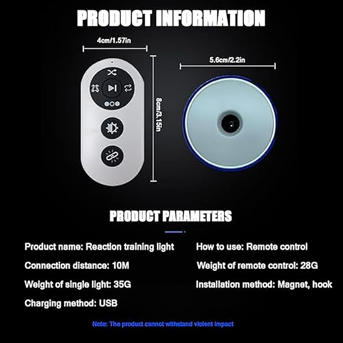 Agile Fitness Sports Training Light,Smart Reaction Training Light,USB Charging Design,Four Light Colours,Children's Football and Basketball Speed Training, 8-Light Version