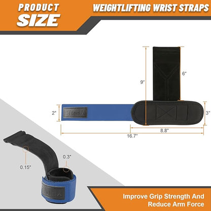 Wrist Straps for Weightlifting, Dual-Layer Leather Lifting Straps for Deadlifts and Powerlifting with Adjustable Neoprene Padded Wrist Wraps Support, Gym Lifting Straps for Men and Women (Pair)