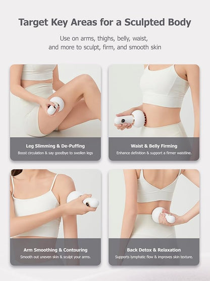 Lymphatic Drainage Massager & Anti Cellulite Massage Tool, Helps Reduce Stretch Marks & Cellulite, for Legs, Arms & Belly, Body Sculpting Machine with Microcurrent, Light, Heat & Vibration (White)